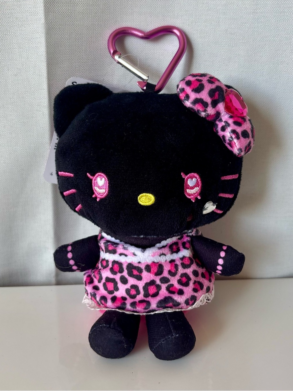 Hello Kitty Gyaru Pink Leopard Dress+ Bow Doll w Rhinestone Accents Keychain NWT